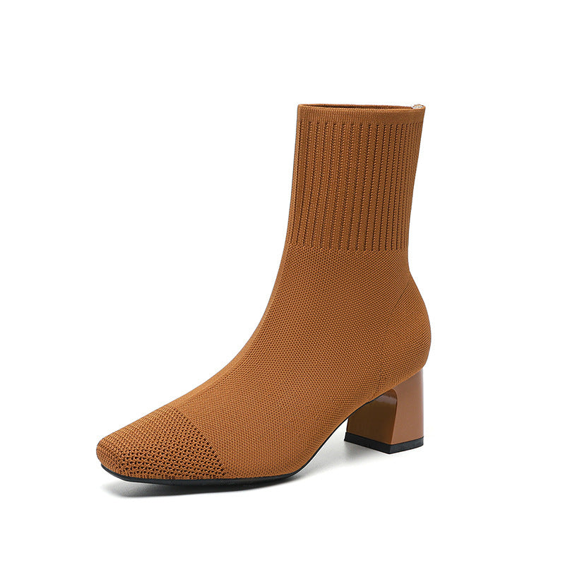 Knit Sock Boots for Women, Elastic Chunky Heel Boots