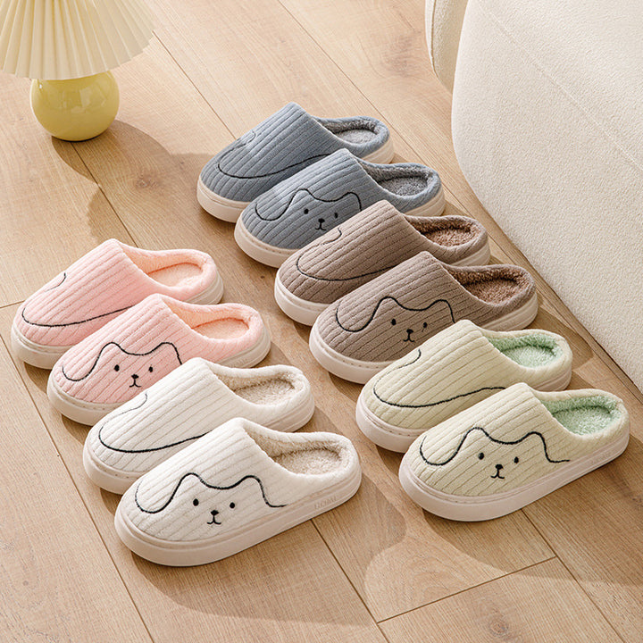Striped Cat Plush Slippers, Non-Slip Winter House Shoes