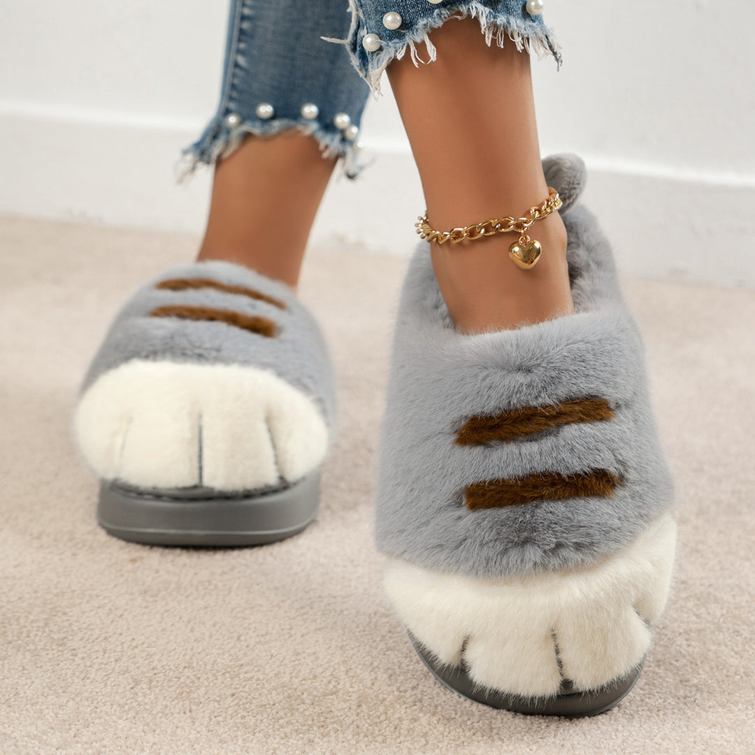 3D Cat Paw Plush Slippers, Fluffy Winter House Shoes