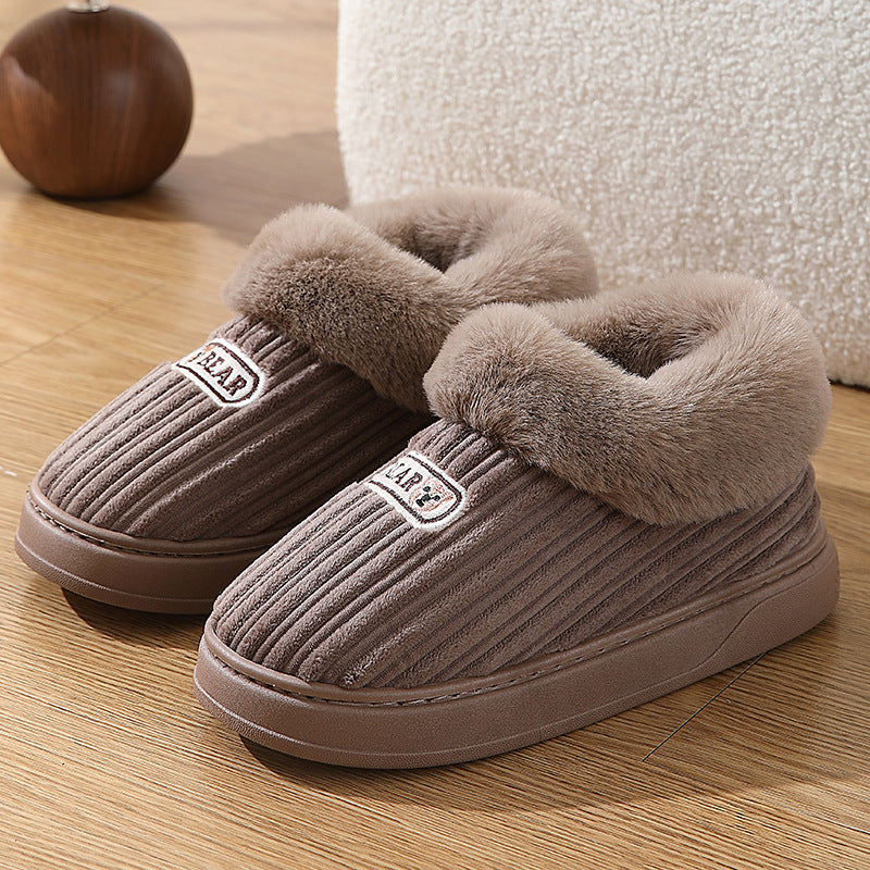 Warm Covered Heel Cotton Slippers, Indoor and Outdoor