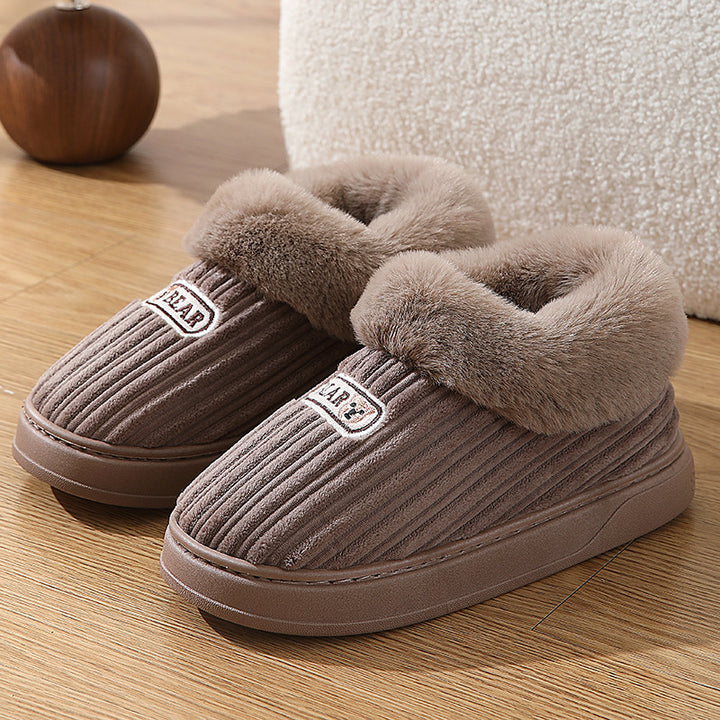 Warm Covered Heel Cotton Slippers, Indoor and Outdoor