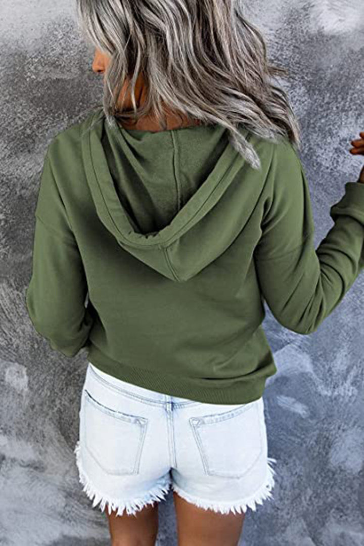 Hooded Sweatshirt for Women, Pocket Button Drawstring Hoodie