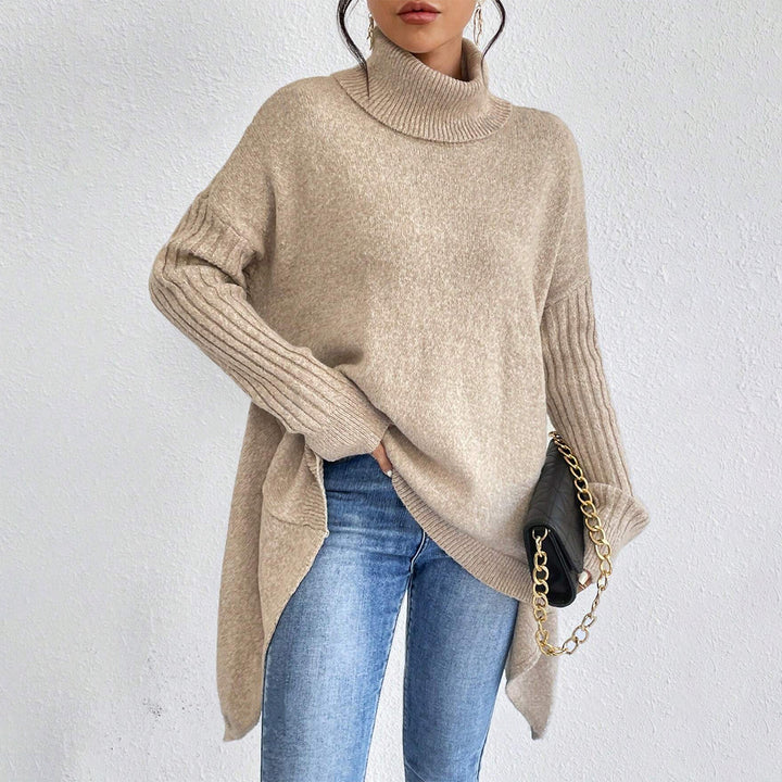 Asymmetric Turtleneck Sweater with Loose Fit