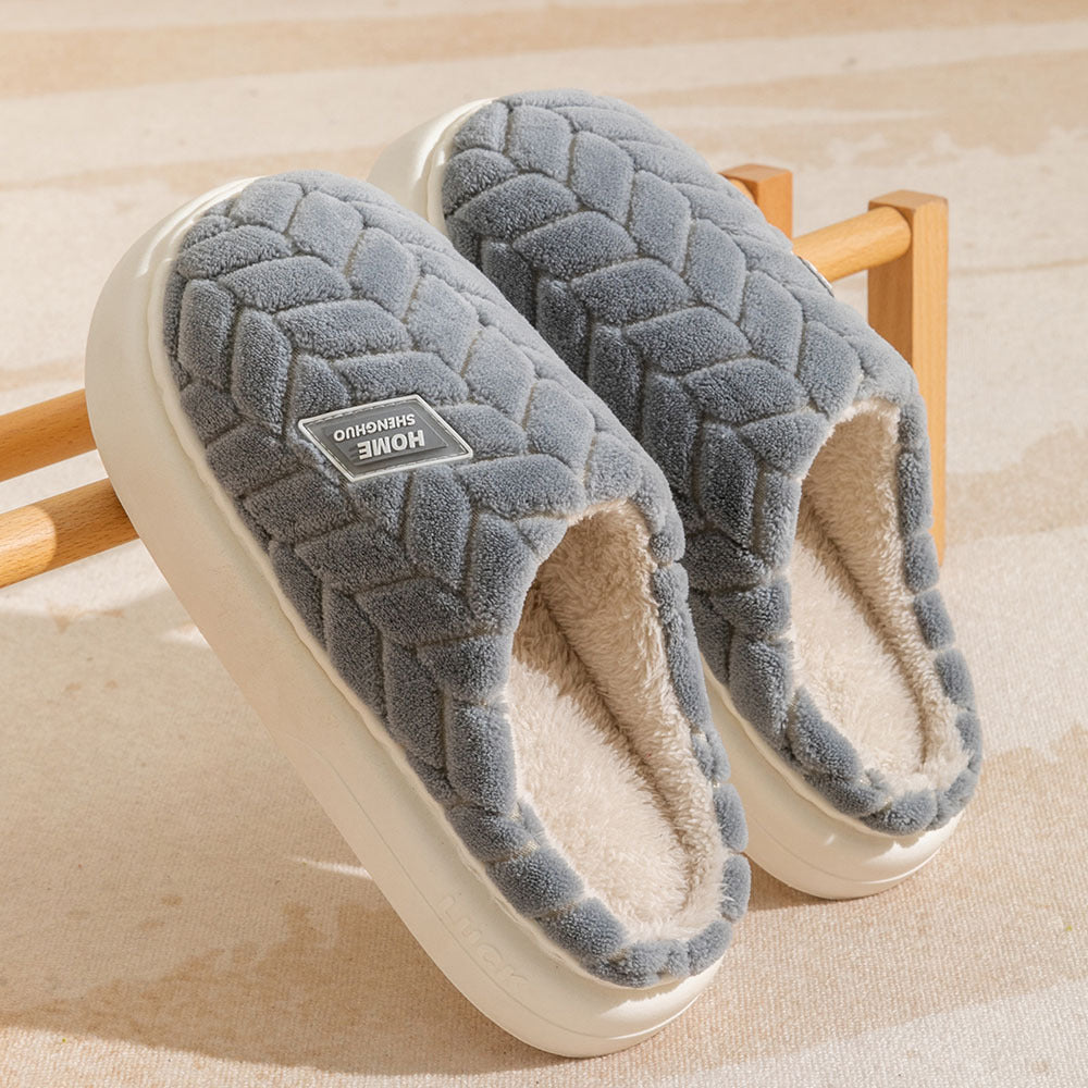 Non-Slip Plush Slippers with Thick Sole – Couples Pair in 6 Colors