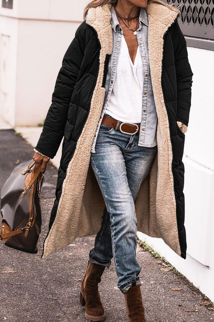 Hooded Long Coat for Women, Double-Sided Winter Cardigan Jacket