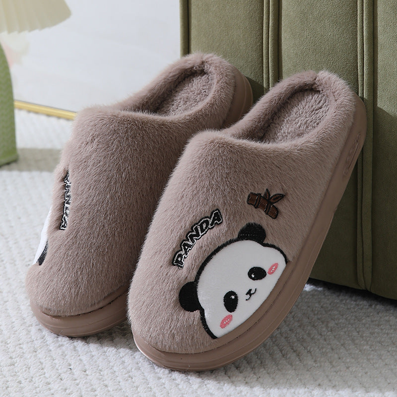 Cute Cartoon Panda Slippers, Thick-Soled Winter Warm