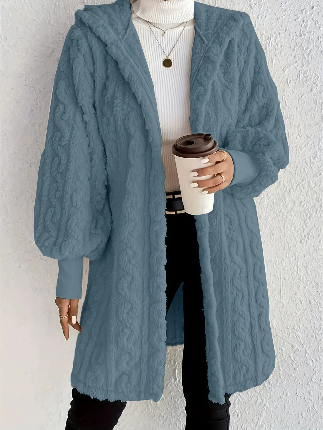 Hooded Teddy Coat for Women, Double-Sided Plush Long Cardigan