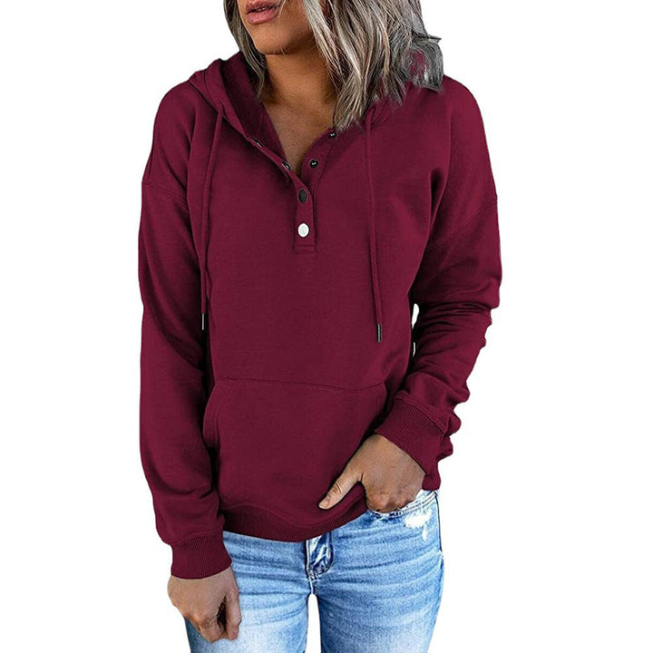 Hooded Sweatshirt for Women, Pocket Button Drawstring Hoodie