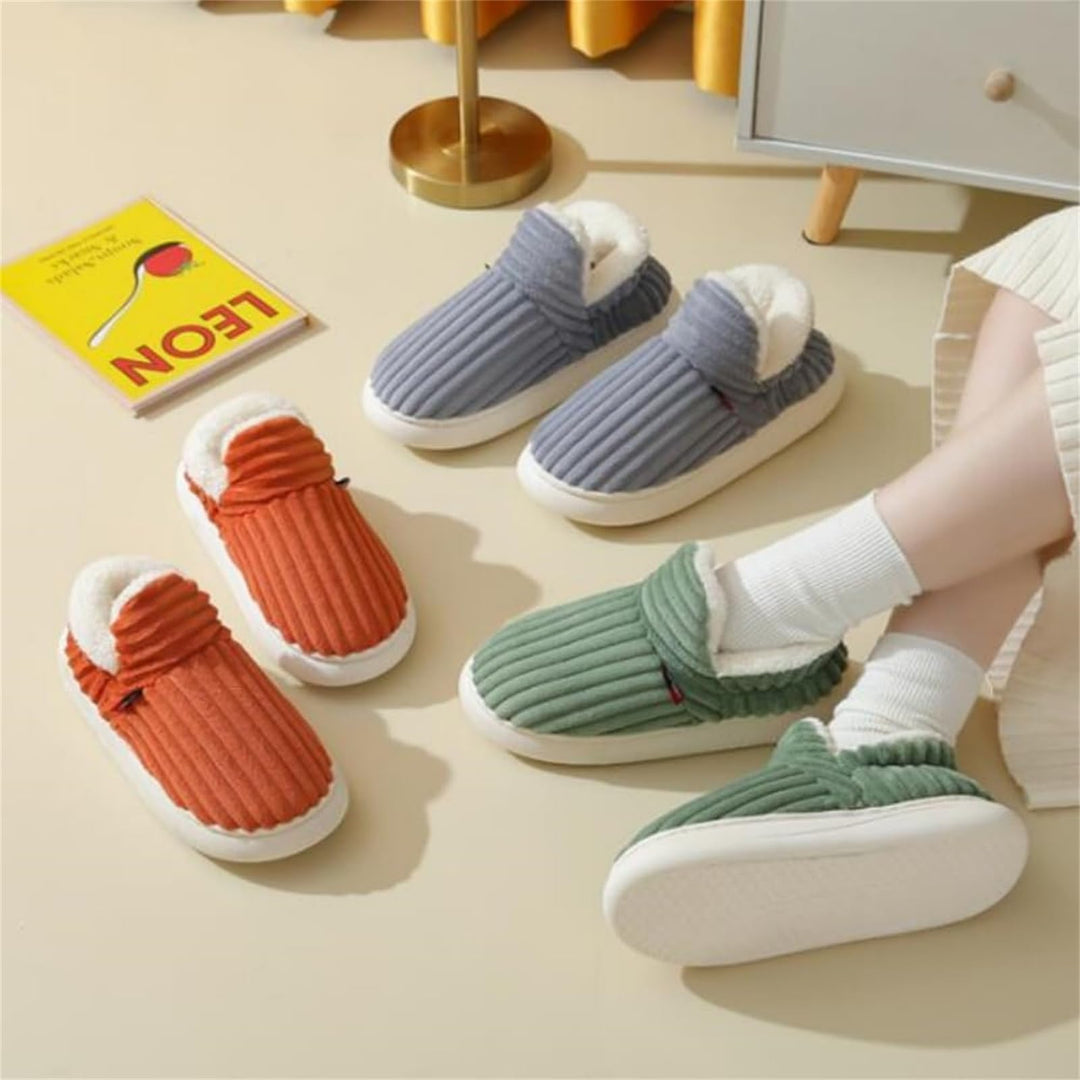 Winter Plush Striped House Slippers, Indoor and Outdoor