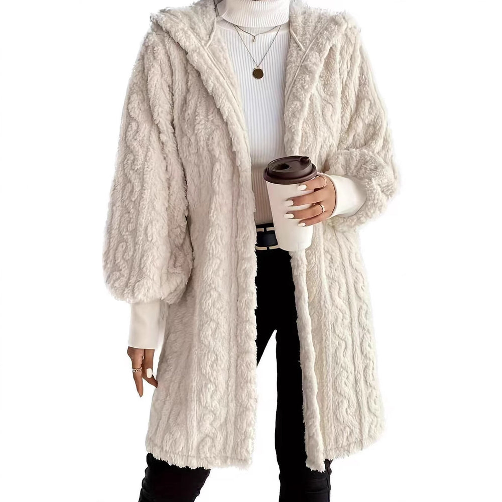 Hooded Teddy Coat for Women, Double-Sided Plush Long Cardigan