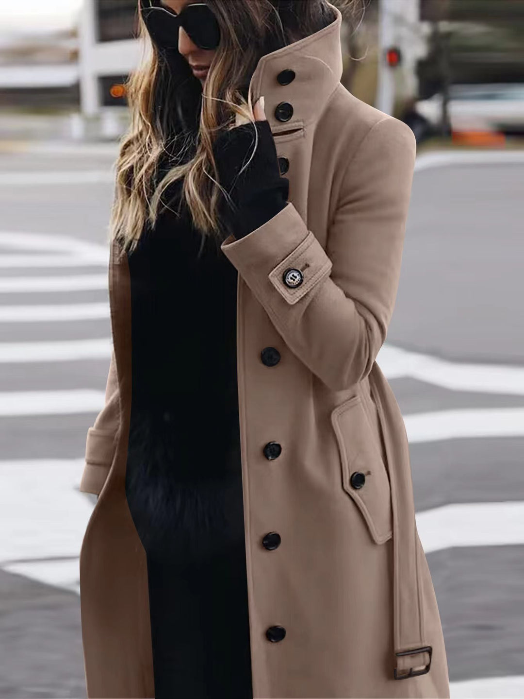 Slim Fit Wool Coat for Women, Stand Collar Single-Breasted Coat