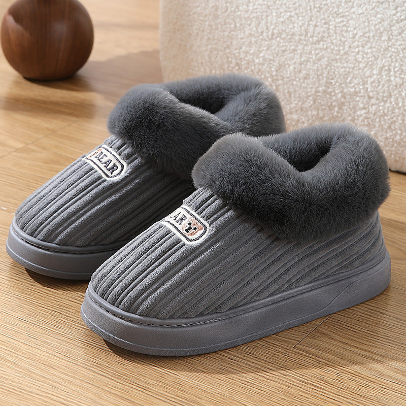 Warm Covered Heel Cotton Slippers, Indoor and Outdoor