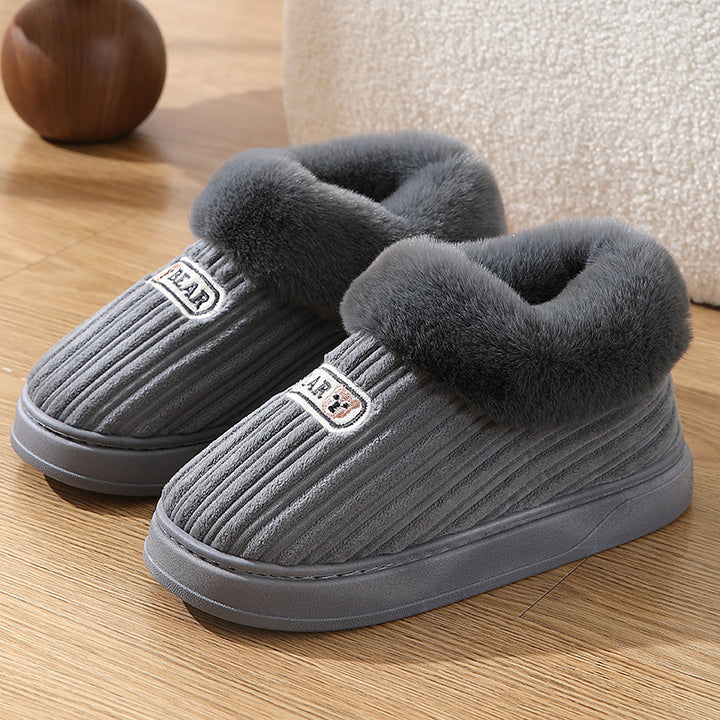 Warm Covered Heel Cotton Slippers, Indoor and Outdoor