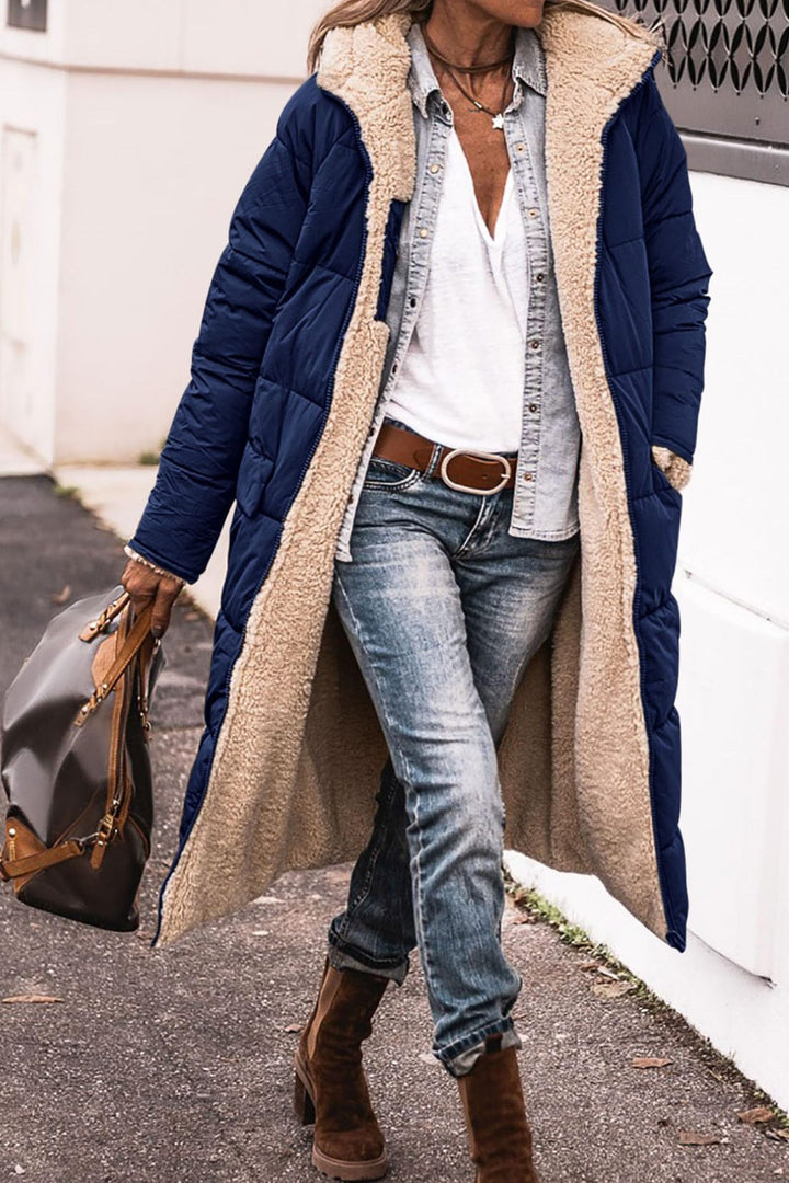 Hooded Long Coat for Women, Double-Sided Winter Cardigan Jacket