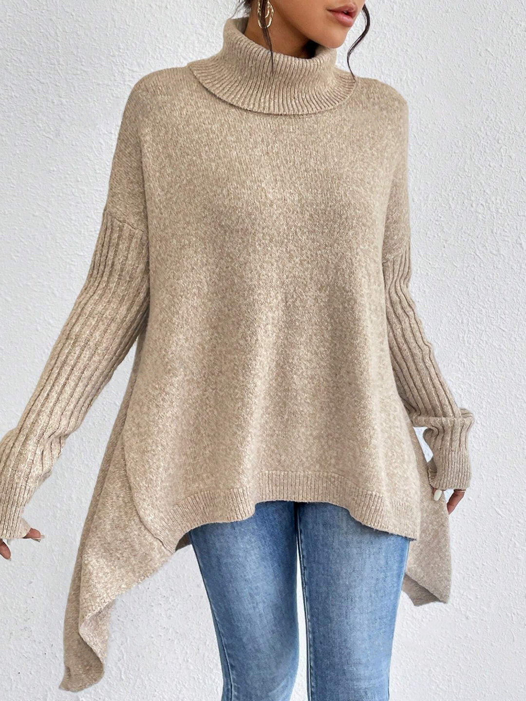 Asymmetric Turtleneck Sweater with Loose Fit