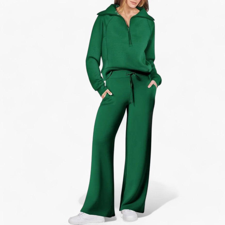 Women’s Two-Piece Lounge Set with Zip-Up Top and Matching Bottoms