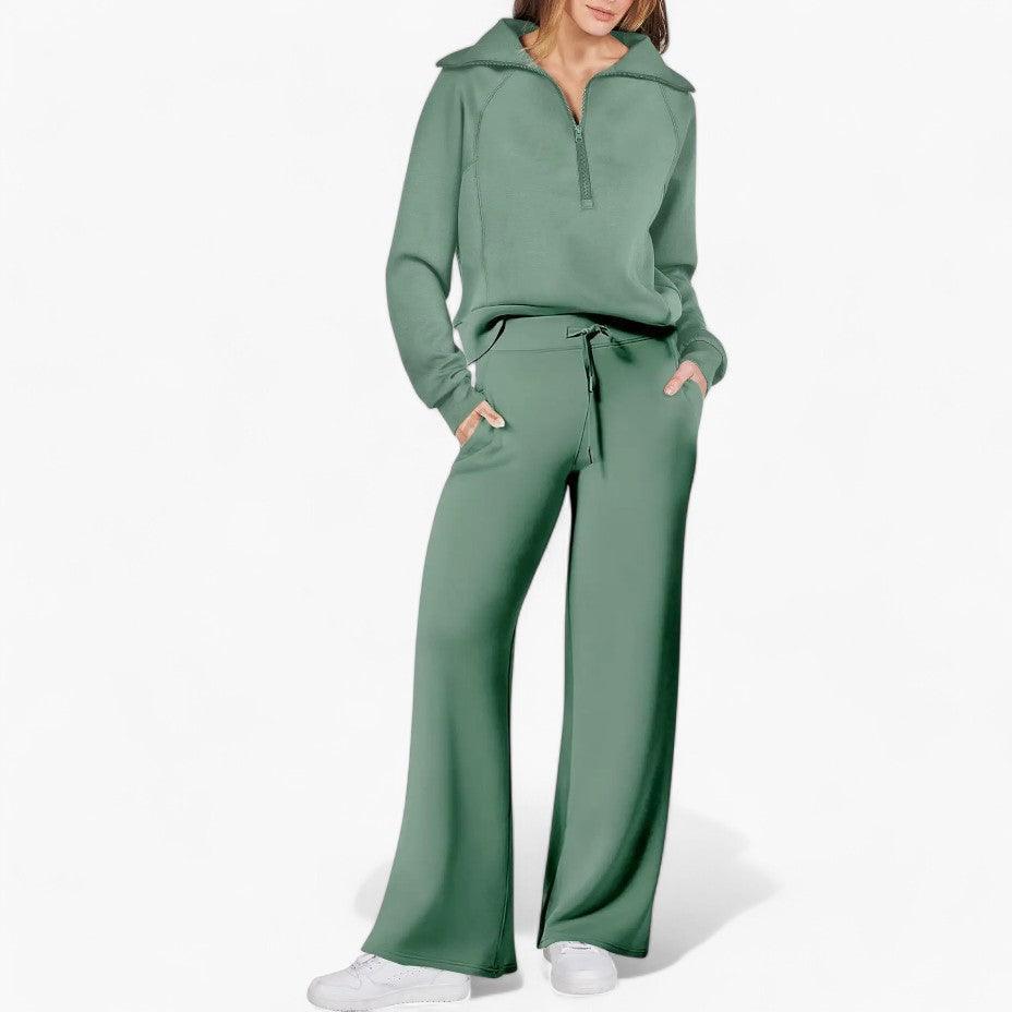 Women’s Two-Piece Lounge Set with Zip-Up Top and Matching Bottoms