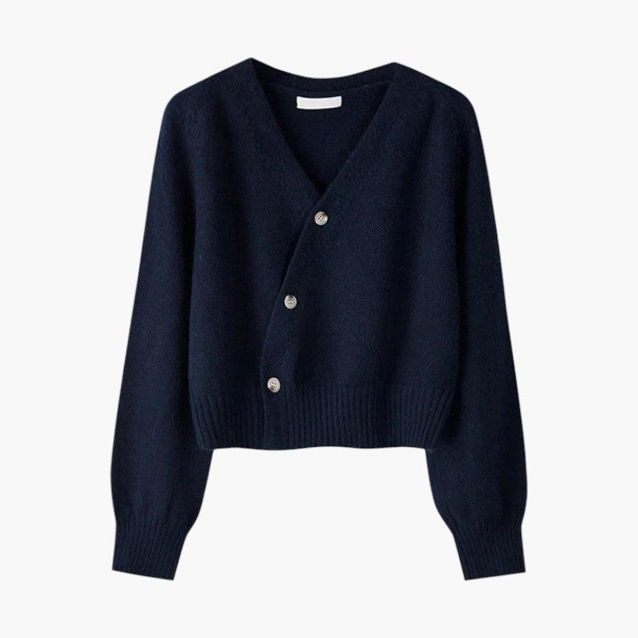 Women’s V-Neck Cardigan with Button-Up Front and Long Sleeves