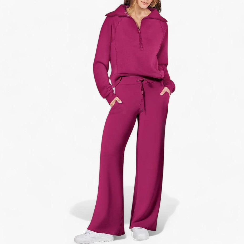 Women’s Two-Piece Lounge Set with Zip-Up Top and Matching Bottoms